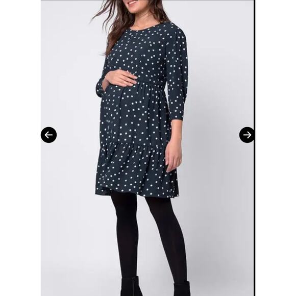 Seraphine Polka Dot Tiered Maternity & Nursing Midi Dress Green Size US 4 UK 8 - Picture 1 of 9